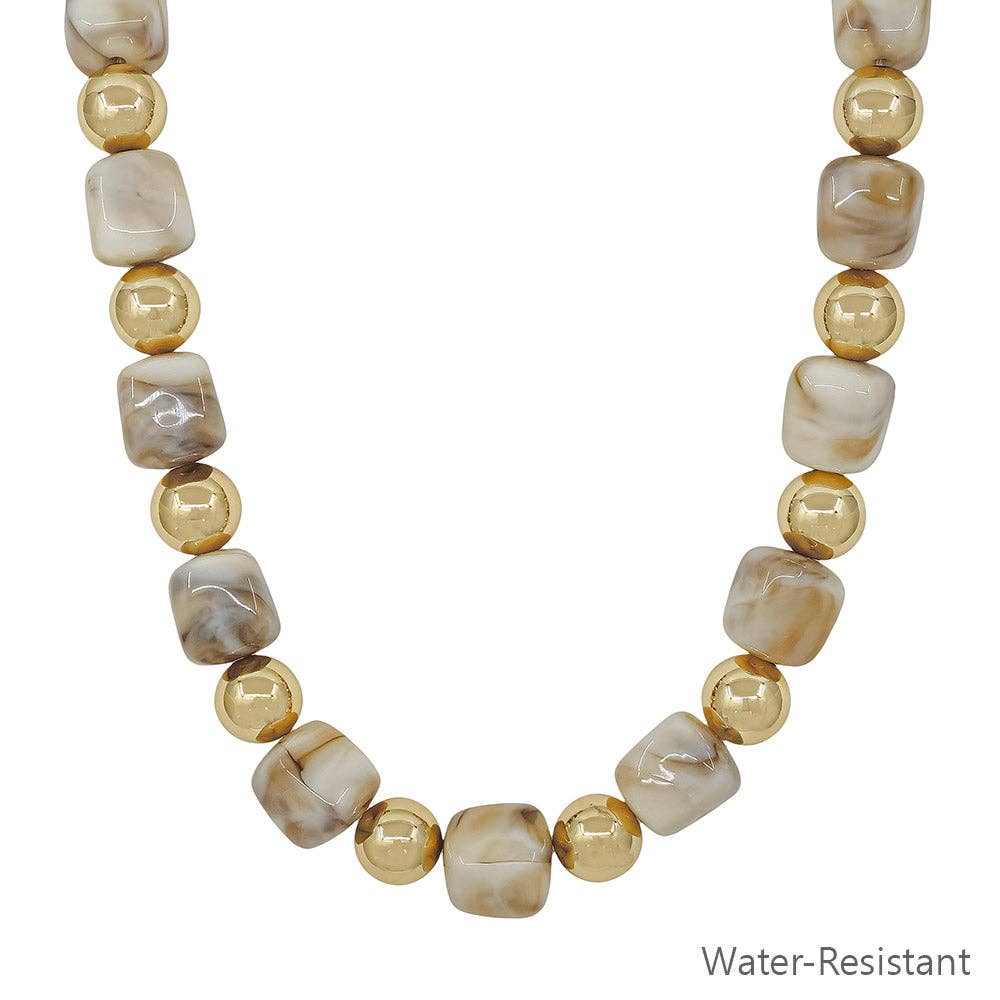 Water Resistant Gold and Natural 14MM Beaded 16"-18" Necklace