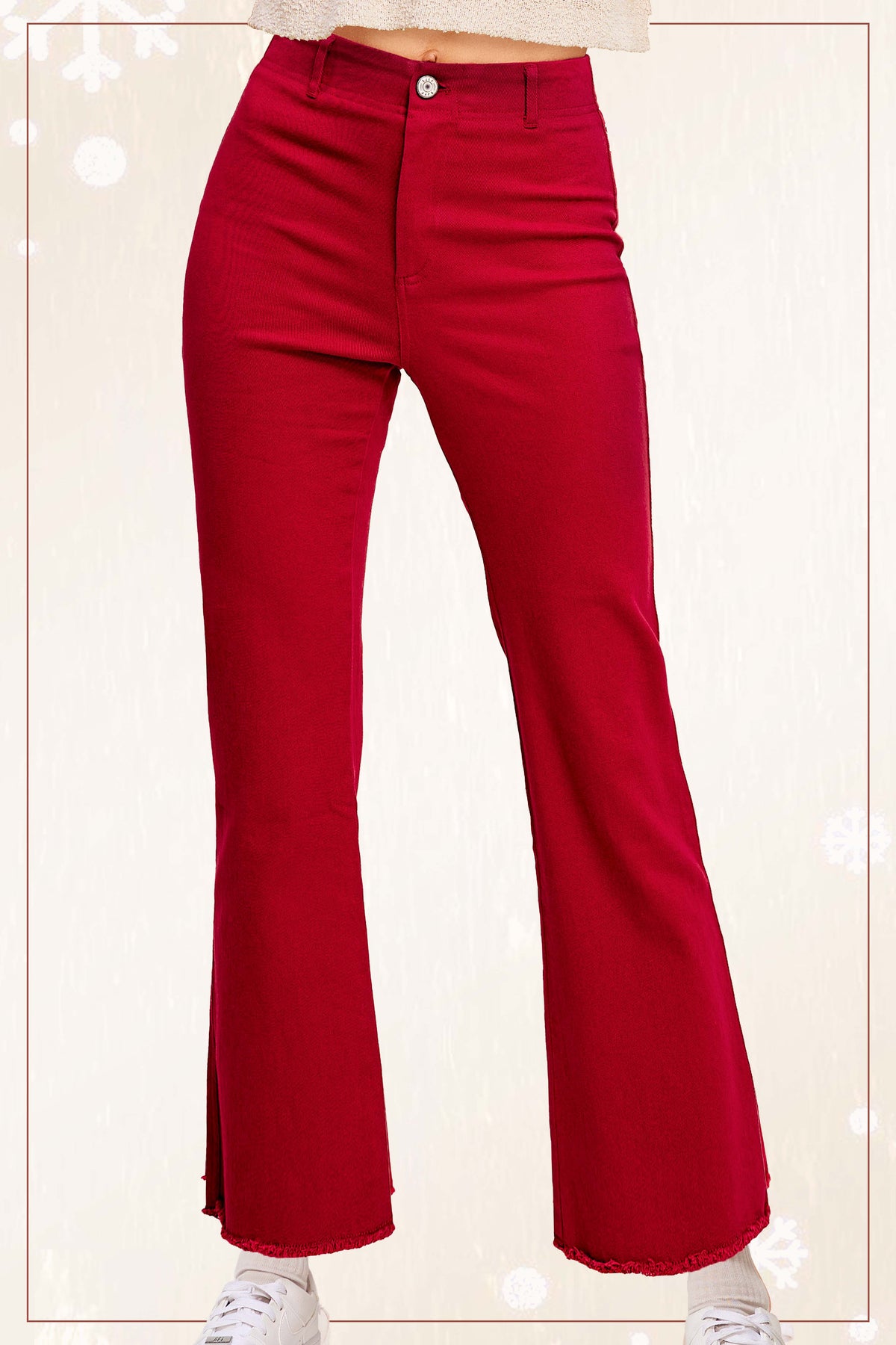 Red Soft Washed Stretchy High Waisted Flare Pants