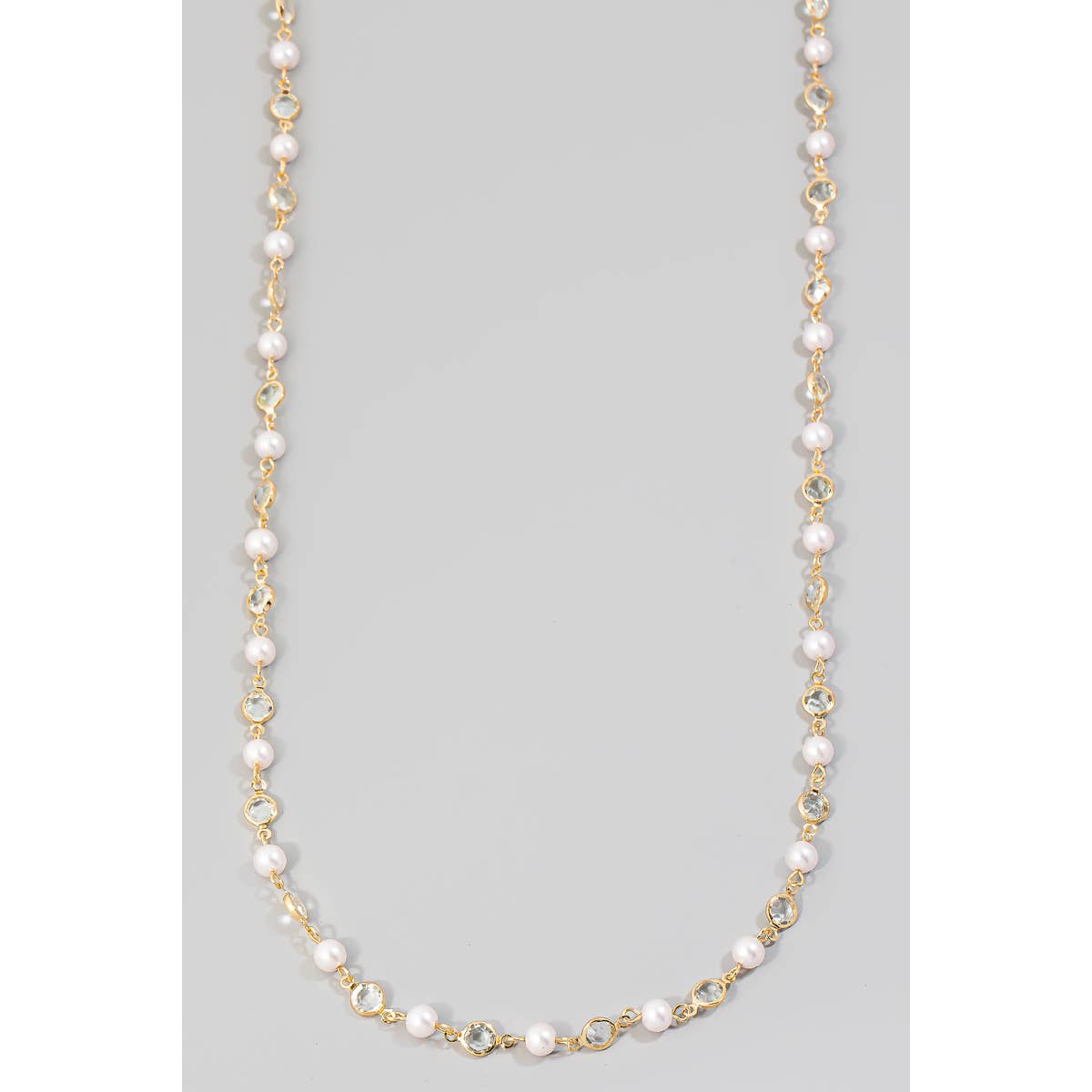 Pearl And Rhinestone Beads Long Chain Necklace