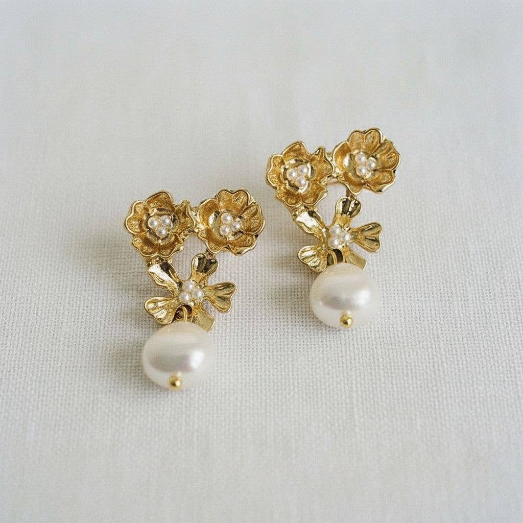 Baroque-Inspired Floral Pearl Drop Earrings
