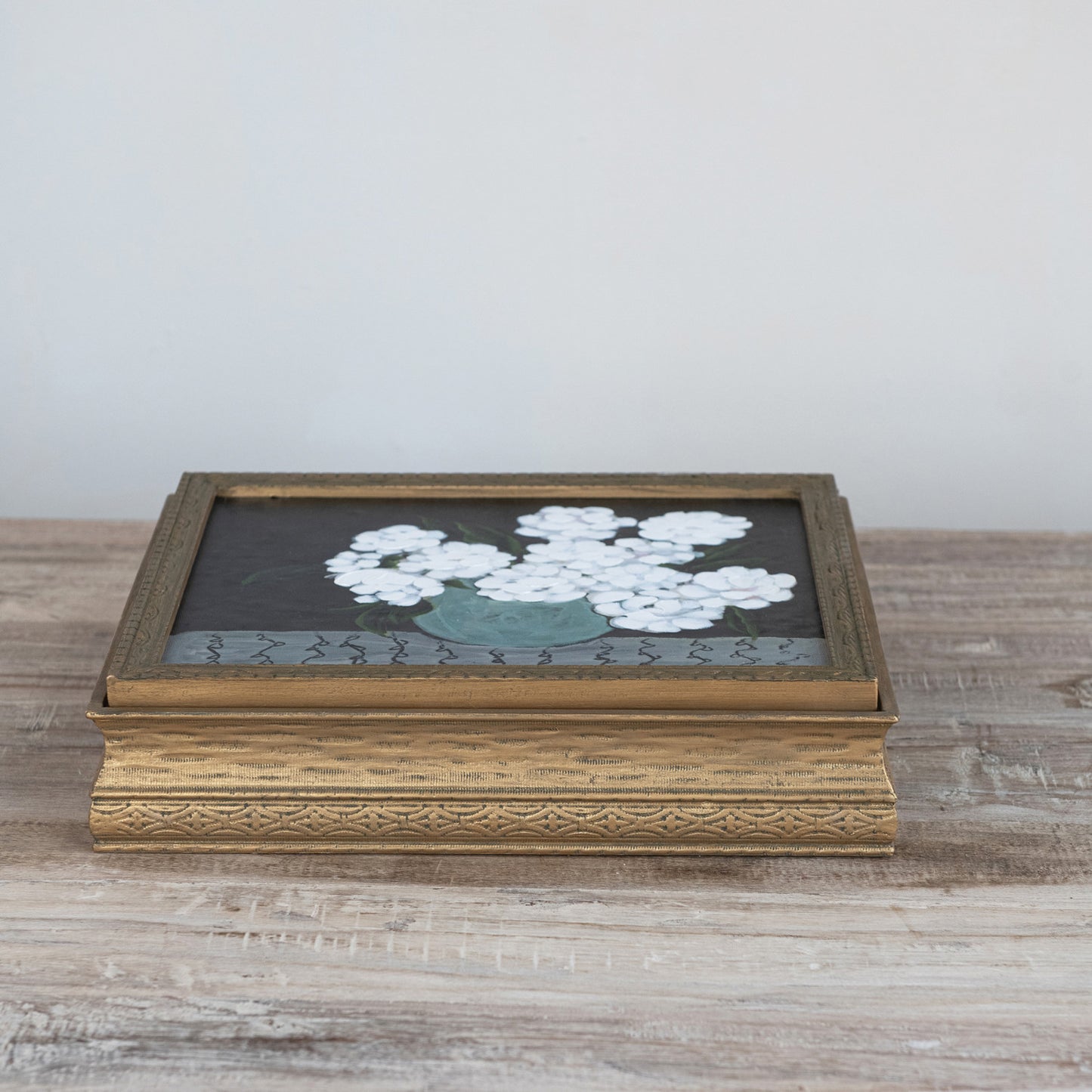 Hand-Painted Wood Box with 3 Compartments