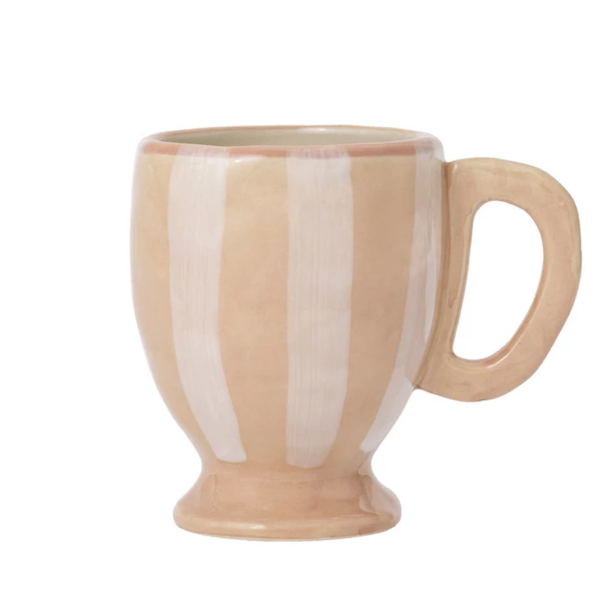 Hand-Painted Stoneware Footed Mug w/ Stripes, White & Tan Color