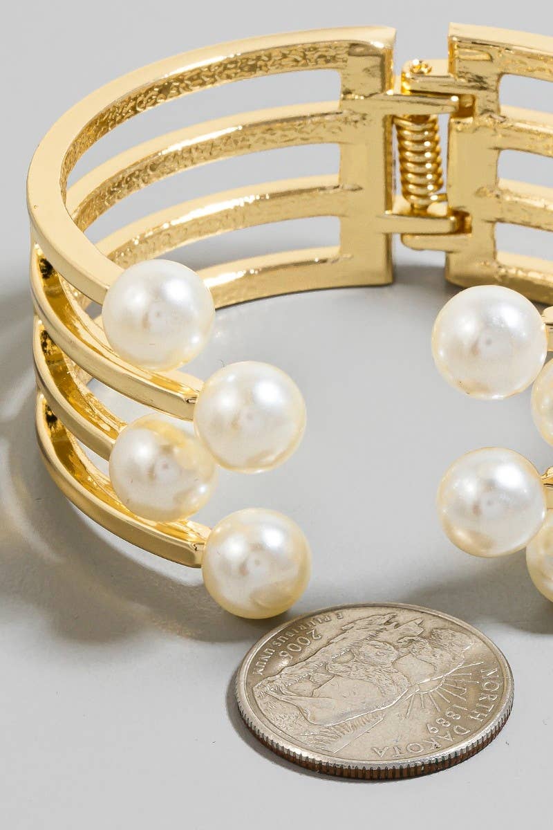 Pearl Beaded Edge Wide Cuff Bracelet: G