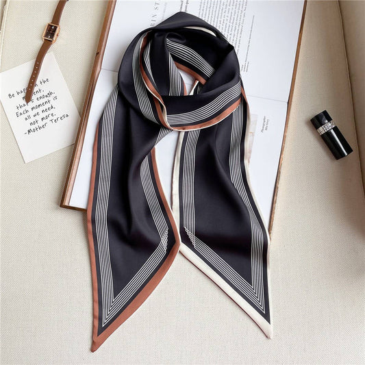Thin Simple Geometric Long Silk Head Scarf | Black