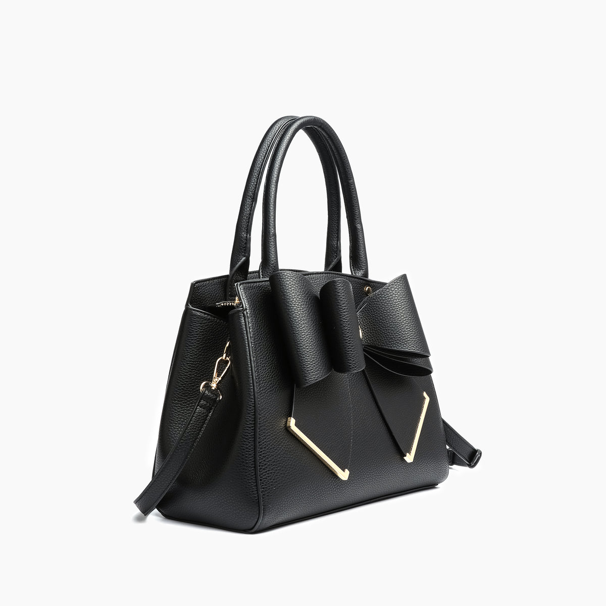 Poppy Bowtie Top Handle Satchel Bag: Black