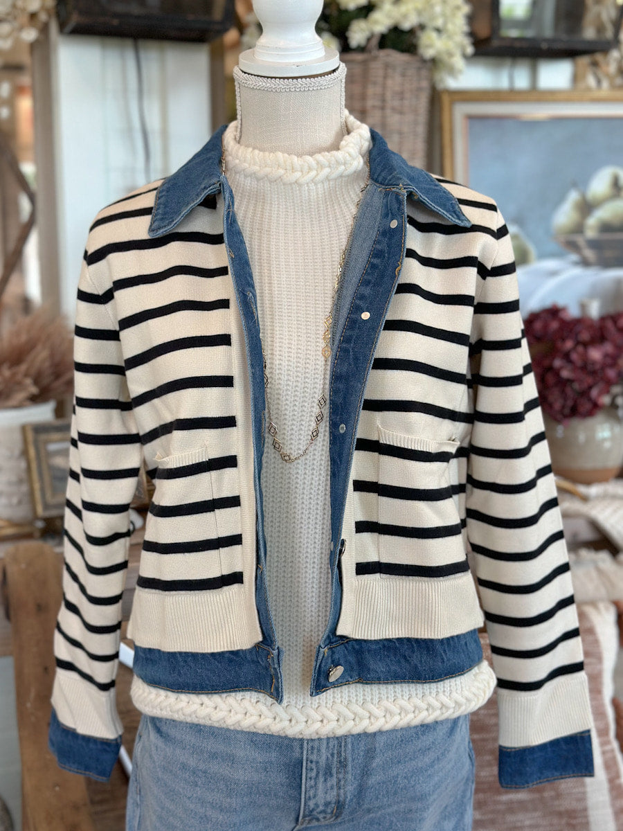 Striped Knit Cardigan Sweater