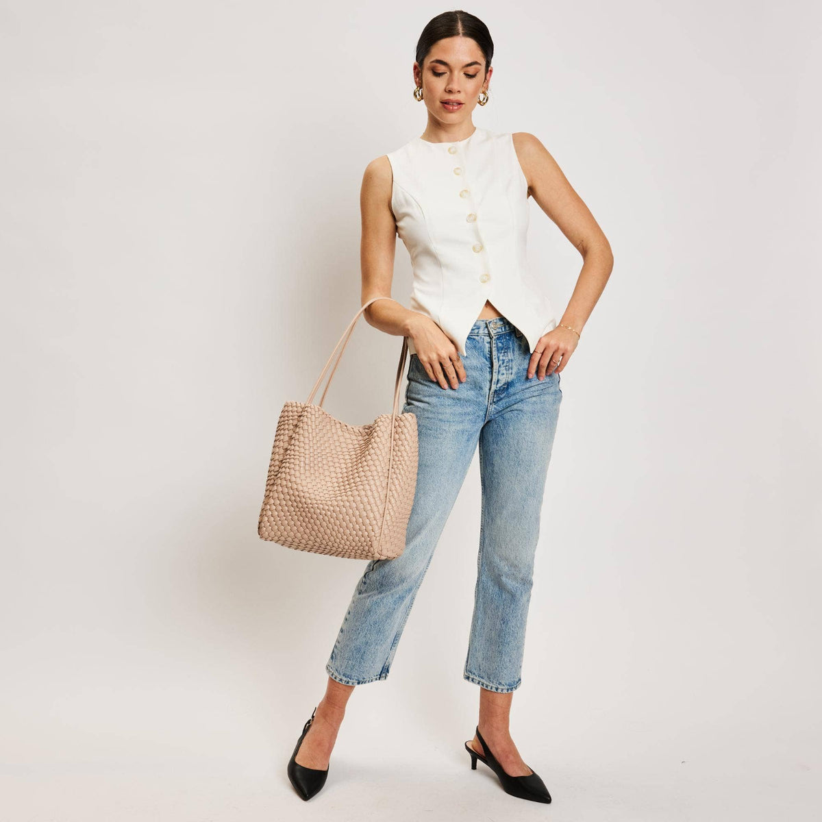 Gladys Woven Tote: Nude