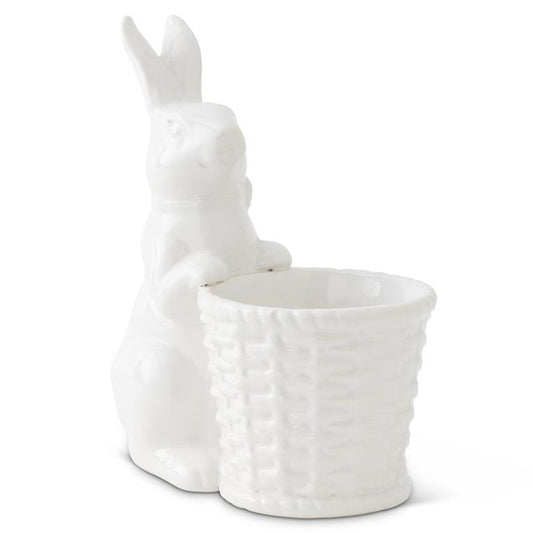 White Ceramic Bunny Holding Basket