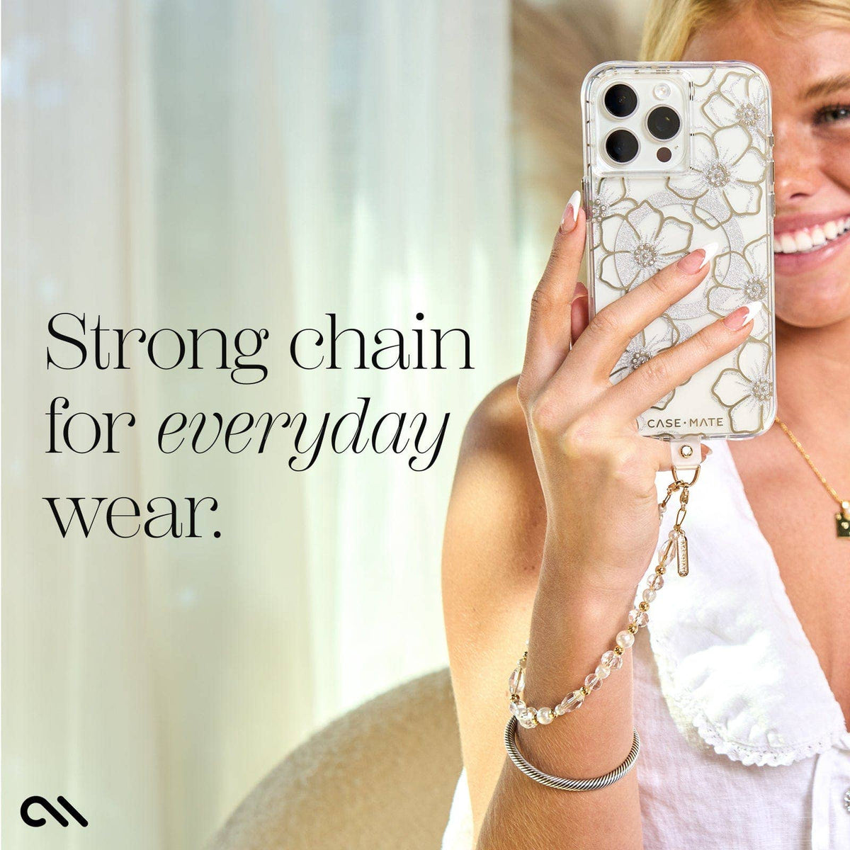 Crystal Pearl Gold Phone Charm: Crystal Pearl Gold