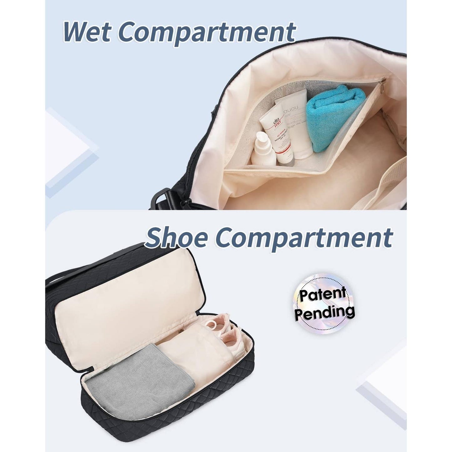 Airplane Approved Duffle Bag & Toiletry Bag Set 2 PCS: Black