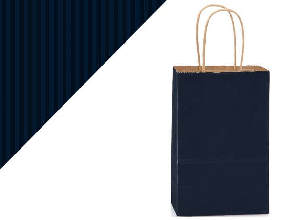 Recycled Shadow Stripe Kraft Paper Retail Shopping Bags: French Blue, 25 Pack, Vogue 16x6x13"