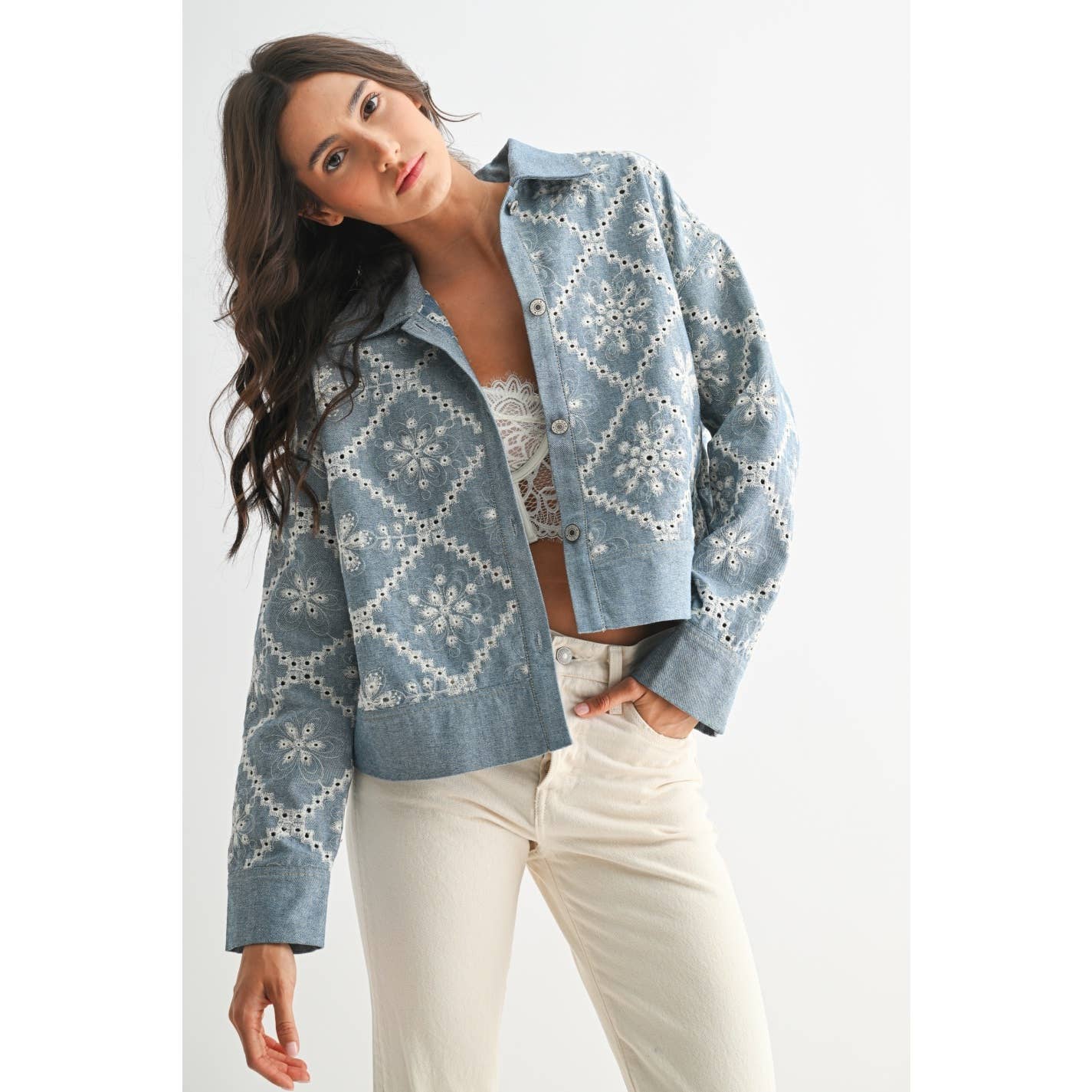 Embroidered Light Denim Jacket