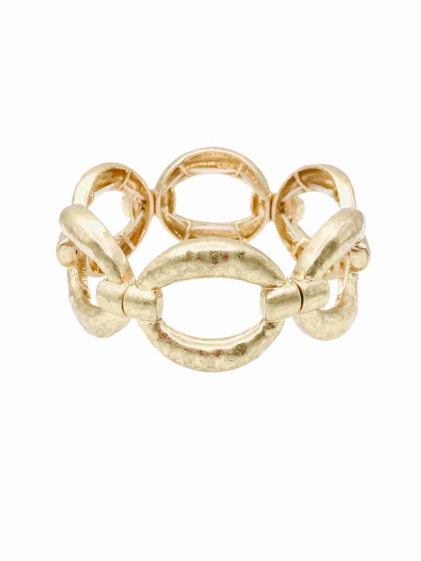 Worn Gold Open Circle Metal Stretch Bracelet