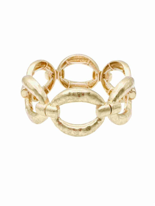 Worn Gold Open Circle Metal Stretch Bracelet
