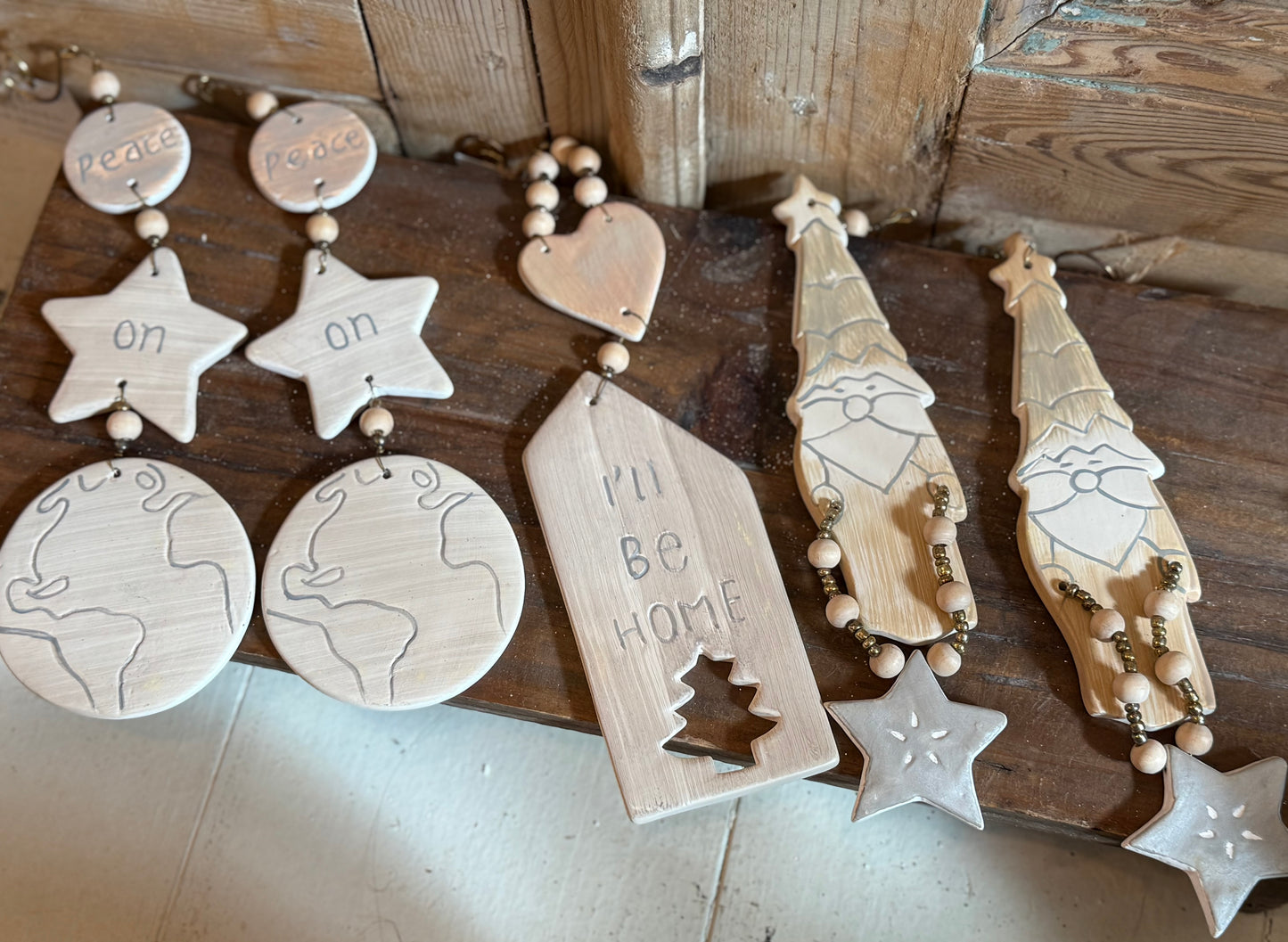SET OF 5 Peace on Earth Ornament's