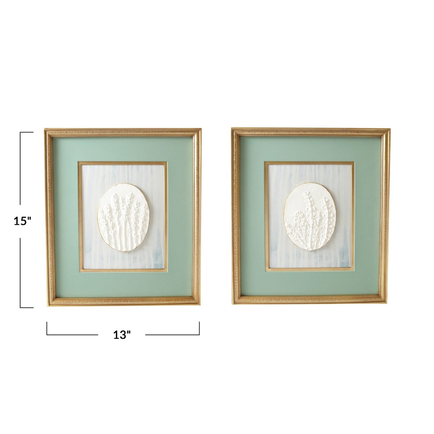 Wood Framed Wall Décor w/ Embossed Resin Botanicals, Gold Finish & Multi Color, 2 Styles