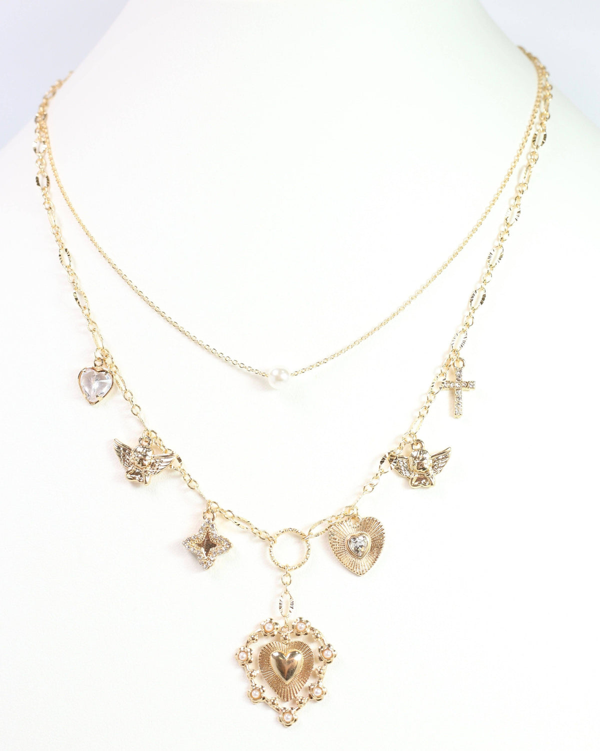 Charlie Double Layer Charm Necklace Gold