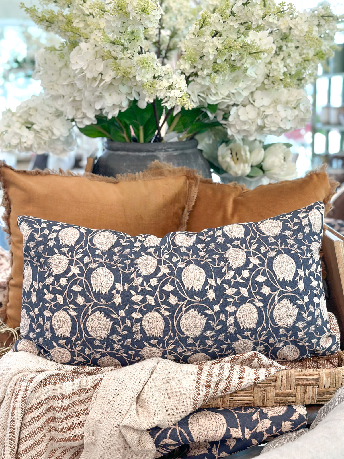 Navy Block Print Lumbar Pillow
