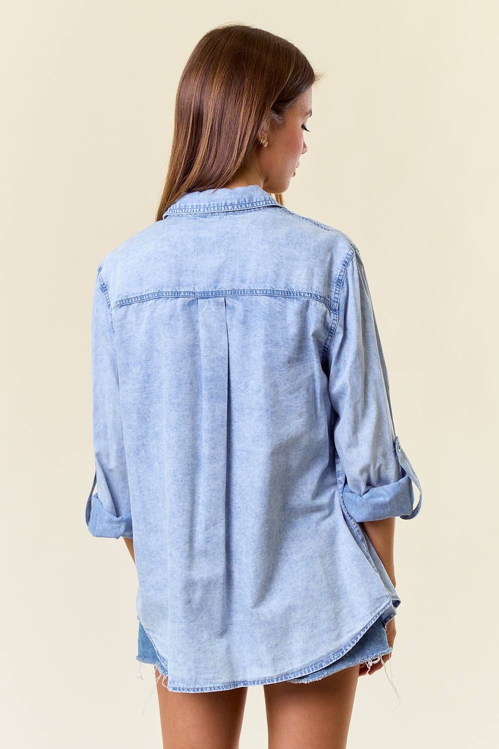 Chambray Button Down Shirt With Roll up Sleeve - 41778T: Lt.Denim, L