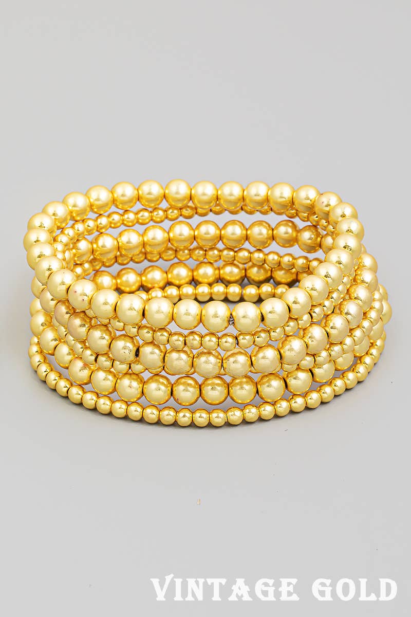 Vintage Gold Ball Beaded Stackable Bracelet Set: G