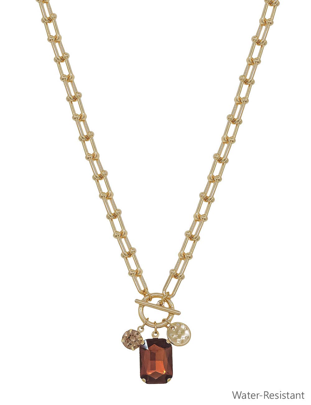 Water Resistant Gold Chain with Topaz Crystal Charms 16"-18" Necklace