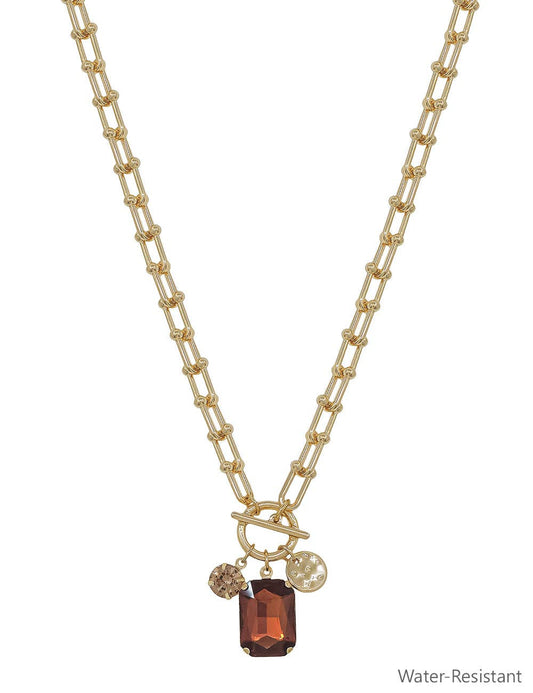 Water Resistant Gold Chain with Topaz Crystal Charms 16"-18" Necklace
