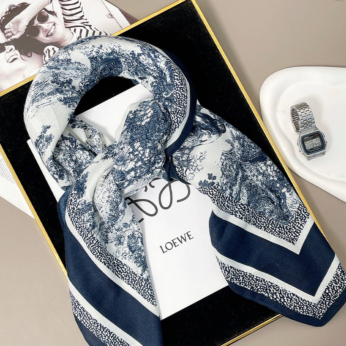 Ink Art Velvet Scarf |  Blue
