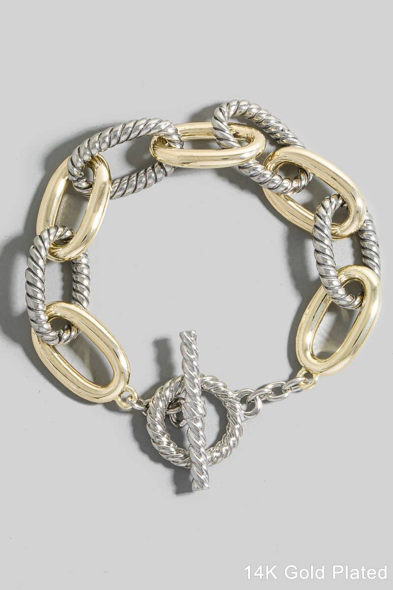 Gold Dipped Twisted Two Tone Chain Bracelet: Gold