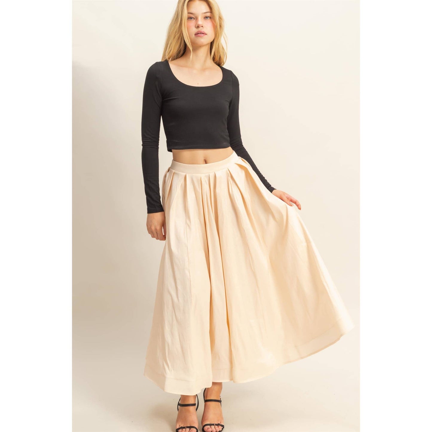 Timeless Grace Pleated Midi Skirt | Cream