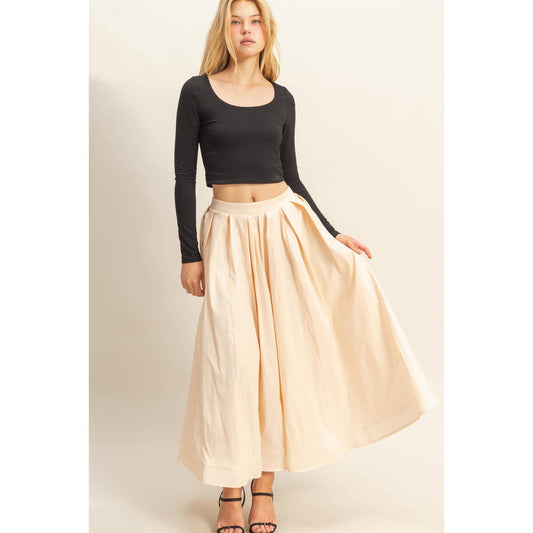 Timeless Grace Pleated Midi Skirt | Cream