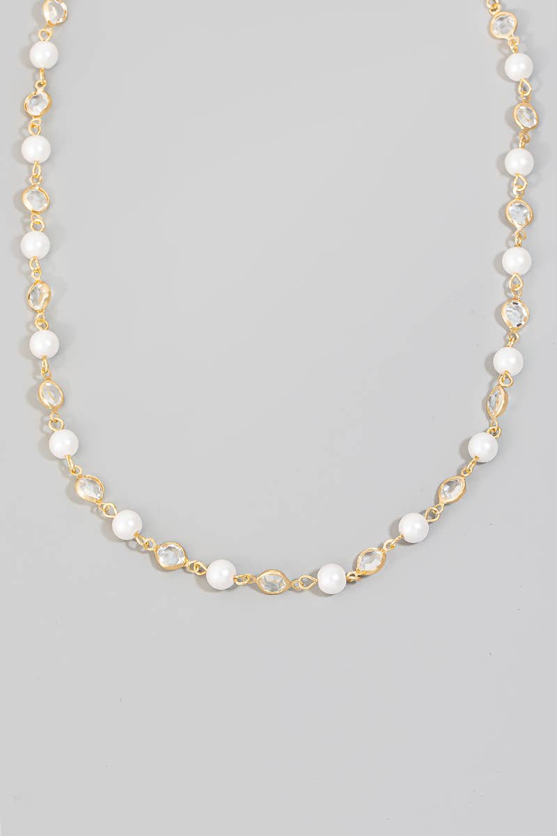 Pearl And Rhinestone Beads Chain Necklace