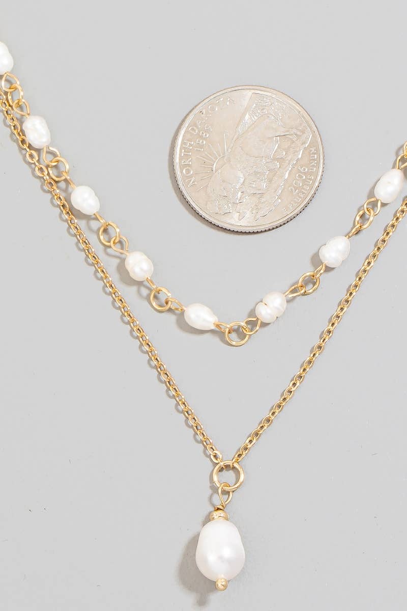 Layered Pearl Charm Station Beaded Necklace: G