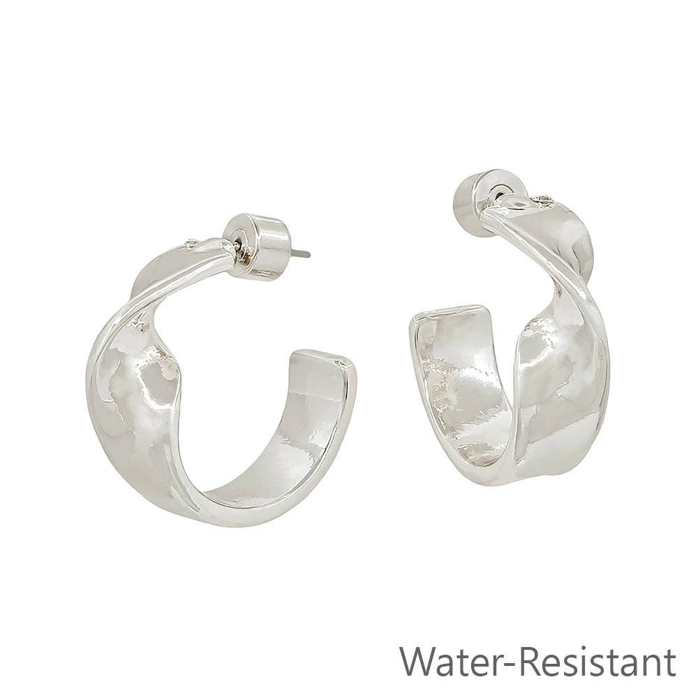Silver Metal Twisted 1" Hoop Earring
