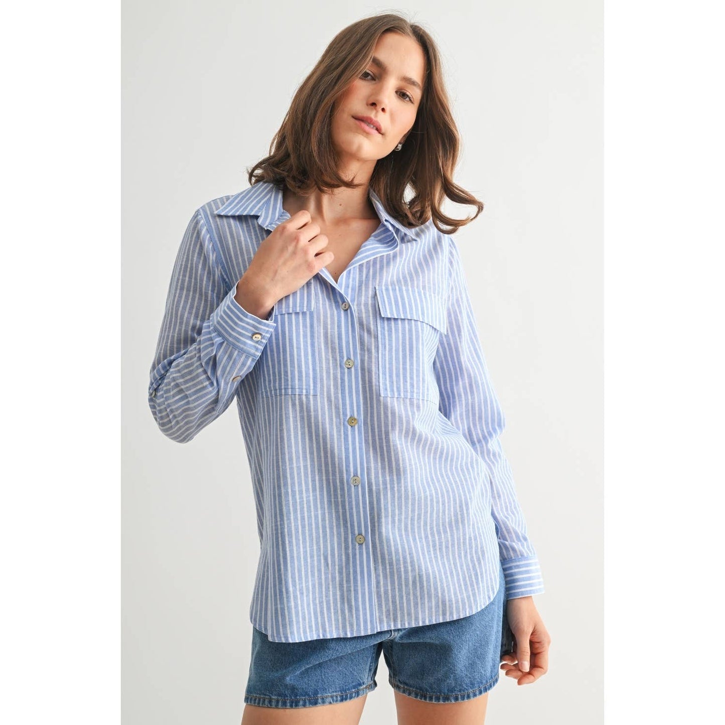 STRIPE 2POCKET SHIRTS: Navy, S-M-L(2-2-2)