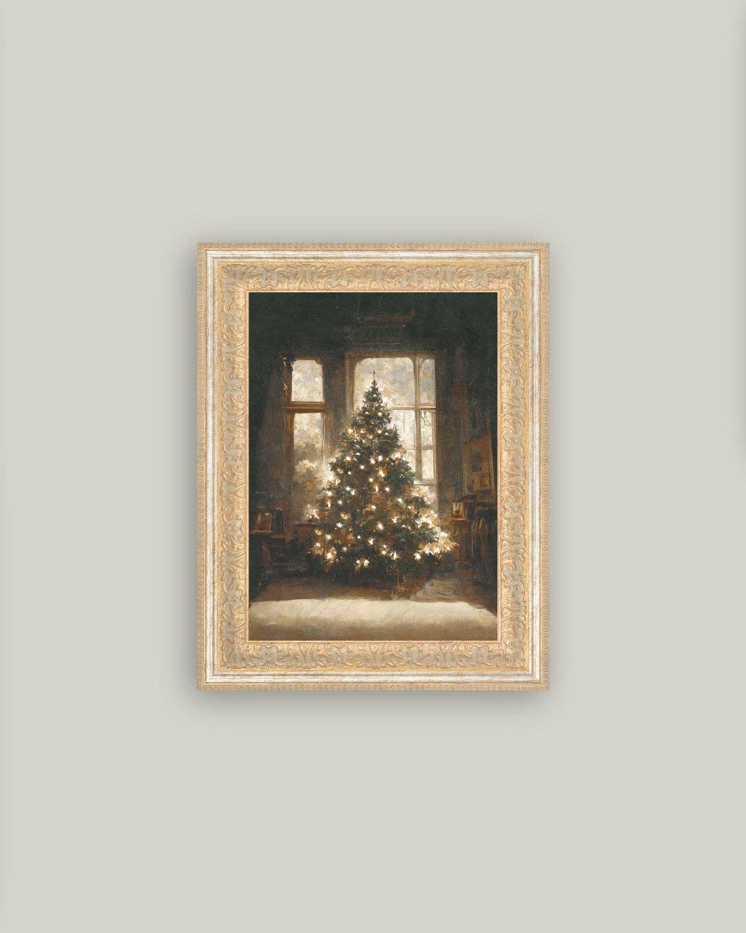 Glowing Christmas Tree Framed Antique Art | 7x9