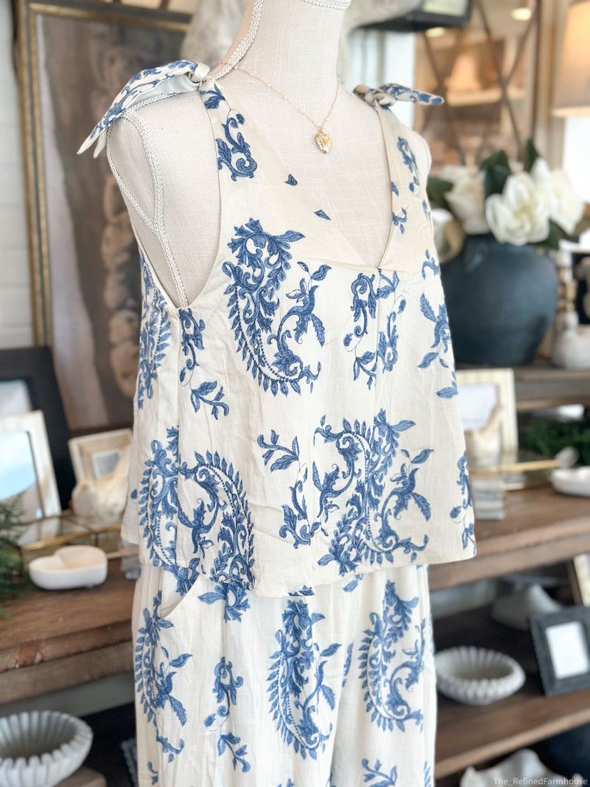 Blue Floral Set Illusion Jumpsuit