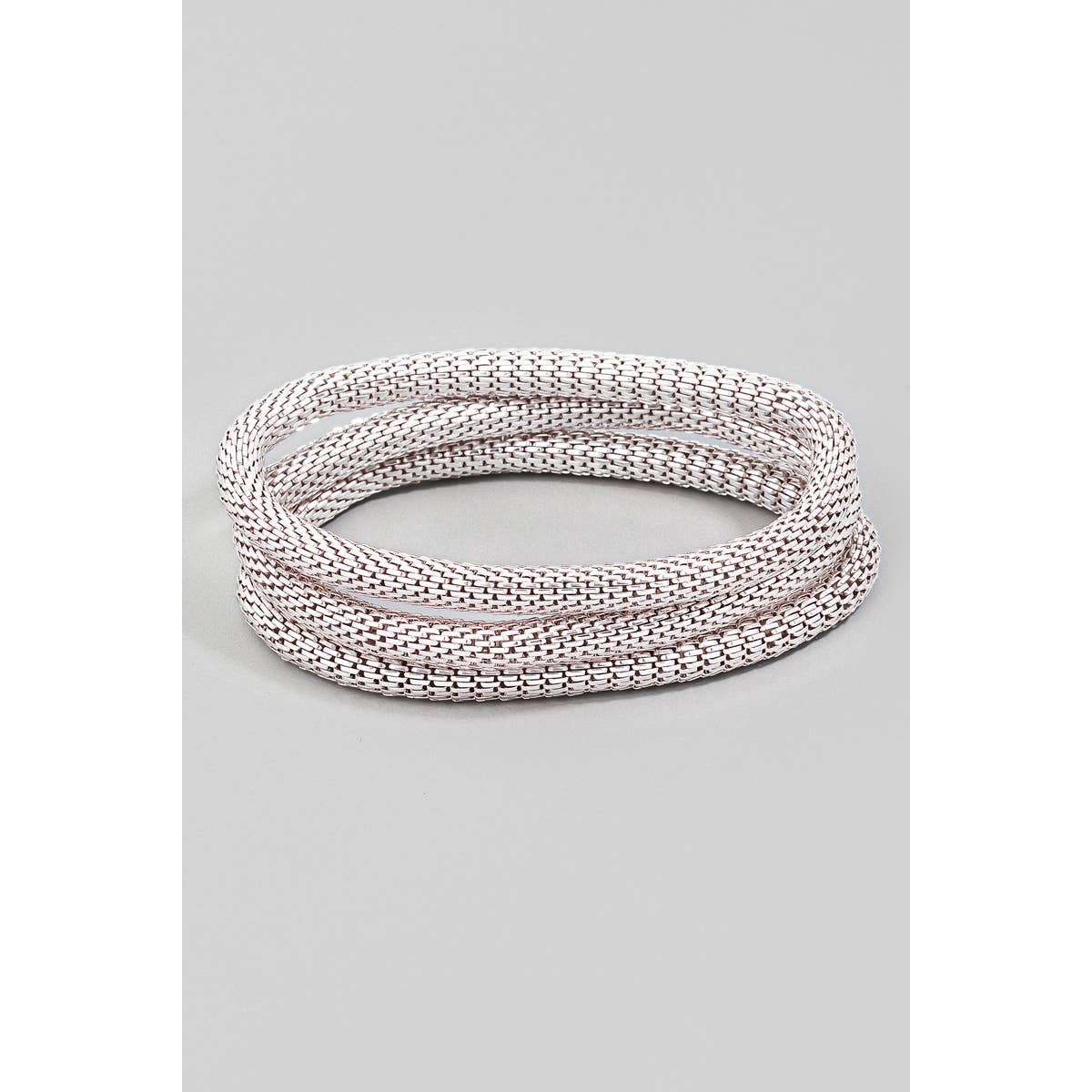 Layered Elastic Metallic Mesh Bracelet Set: SIL