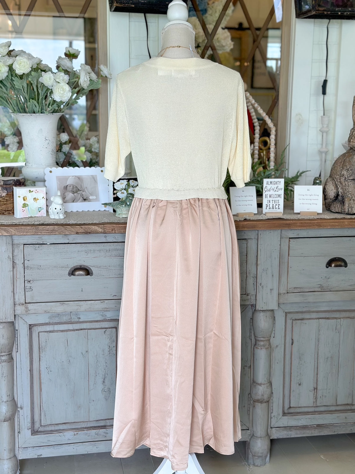 Sweater & Satin Midi Dress