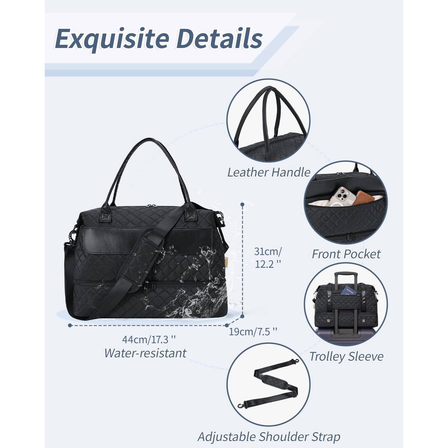 Airplane Approved Duffle Bag & Toiletry Bag Set 2 PCS: Black