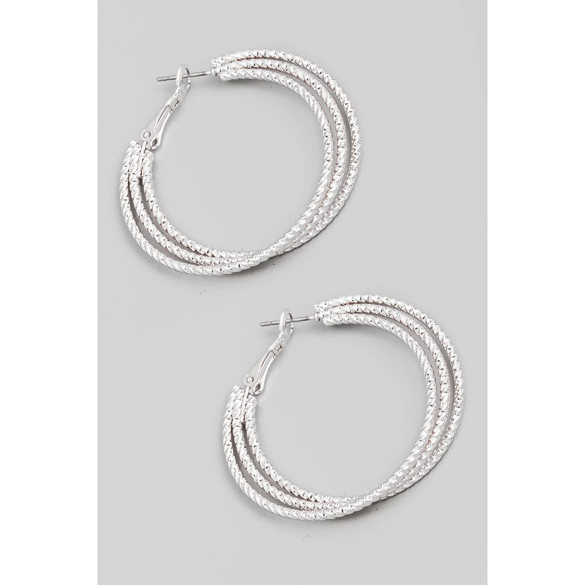 Layered Textured Metallic Hoop Earrings: G