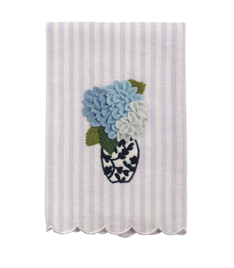 Hydrangea Embroidered Tea Towel