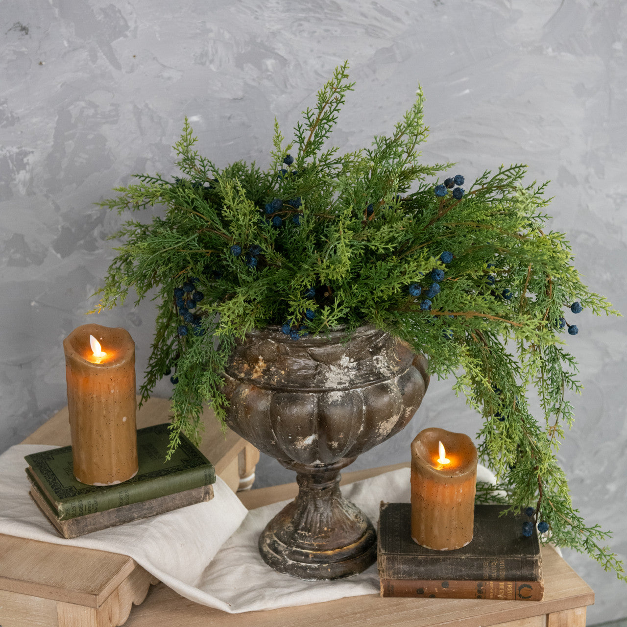 27" Soft Cedar & Blue Berry Hanging Bush