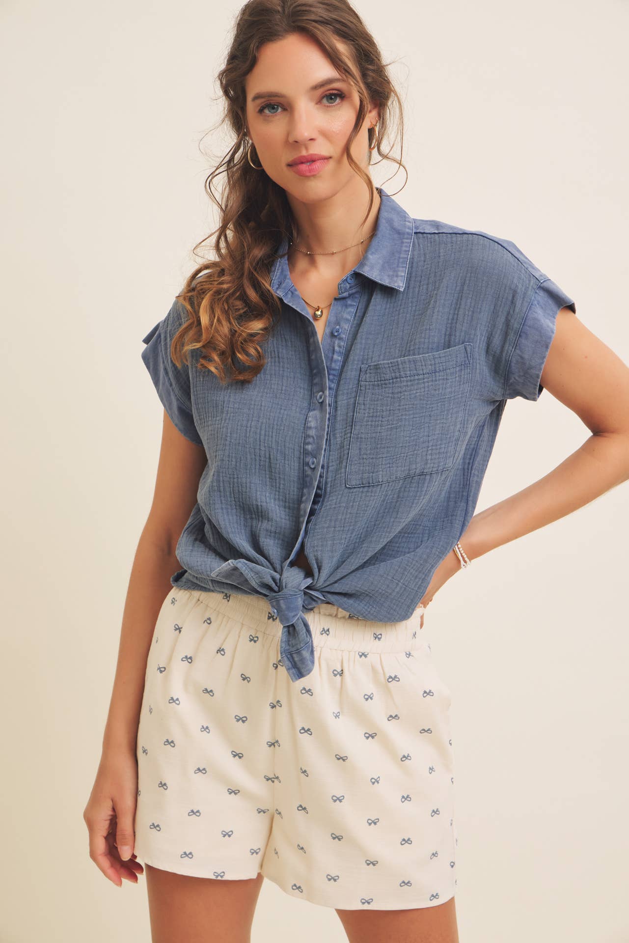Vintage Blue Soft Cotton Gauze Button down