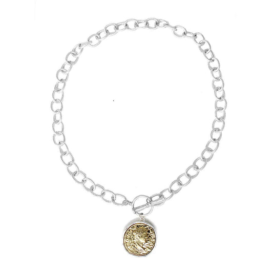 Gold and Silver Cross Stamped Coin 16"-18" Silver Chain Necklace