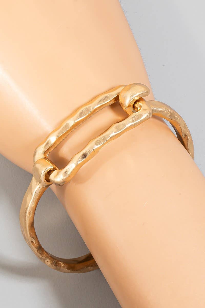 Hammered Rectangle Coil Spring Hook Bangle Bracelet: WG
