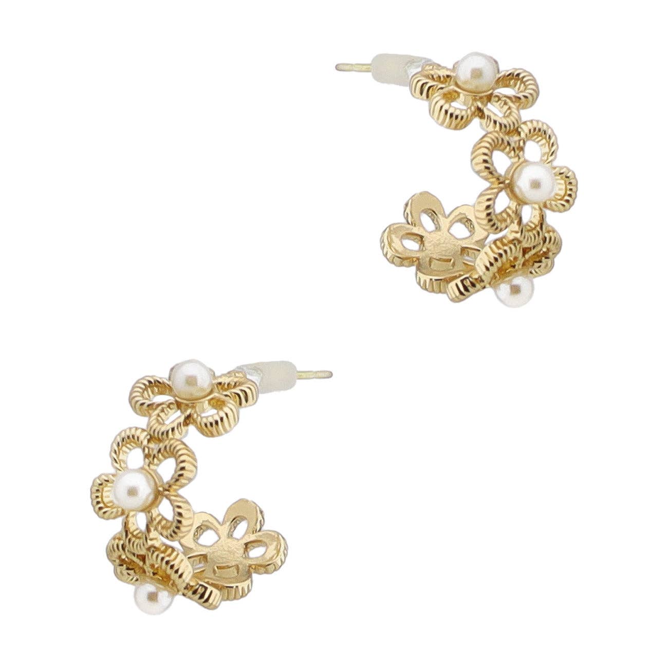 Gold Open Flower with Pearl .5" Earring