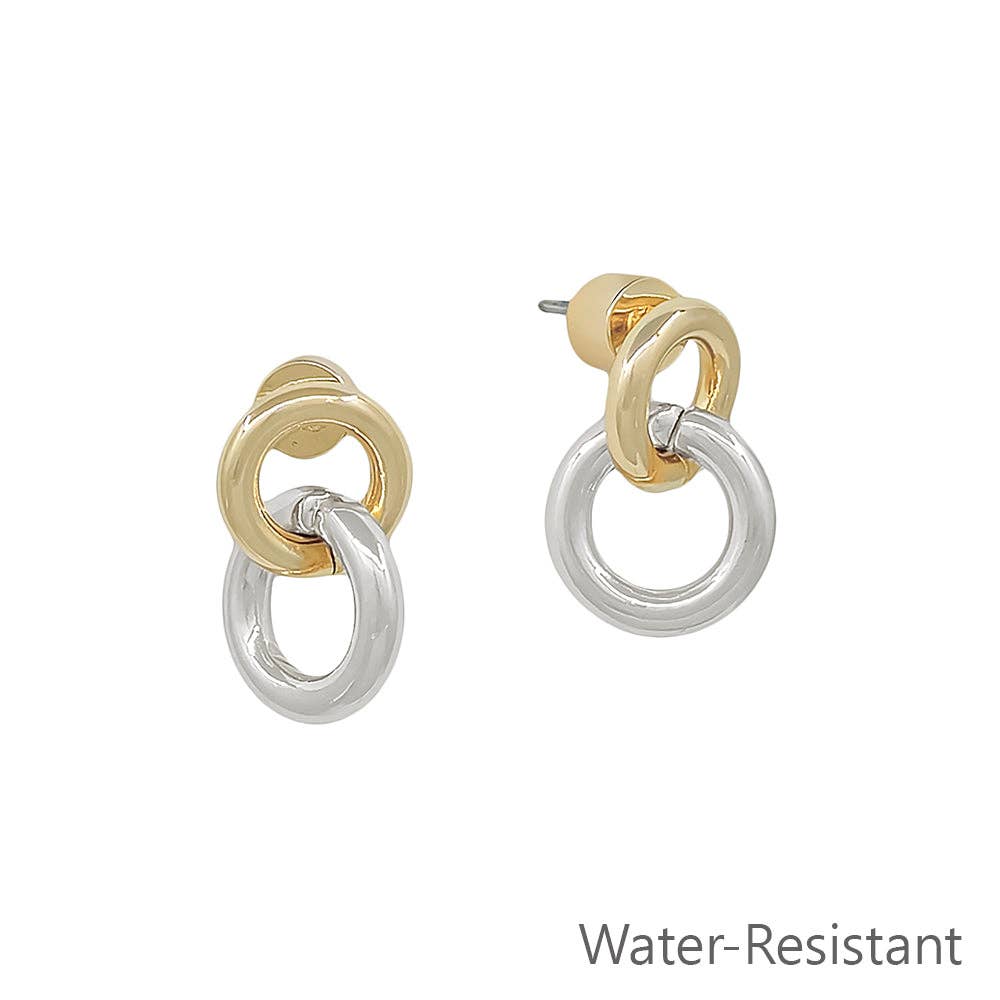 Water Resistant Gold and Silver Small Double Hoop .5" Drop Earring