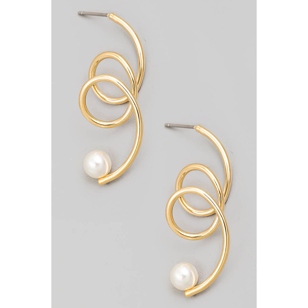 Pearl Bead Swirly Wire Drop Earrings: G