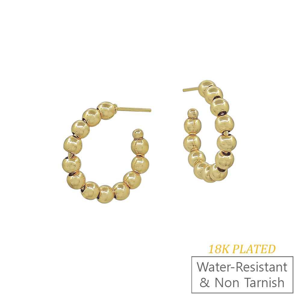 18K Gold Beaded Waterproof Non Tarnish 1" Hoop Earring