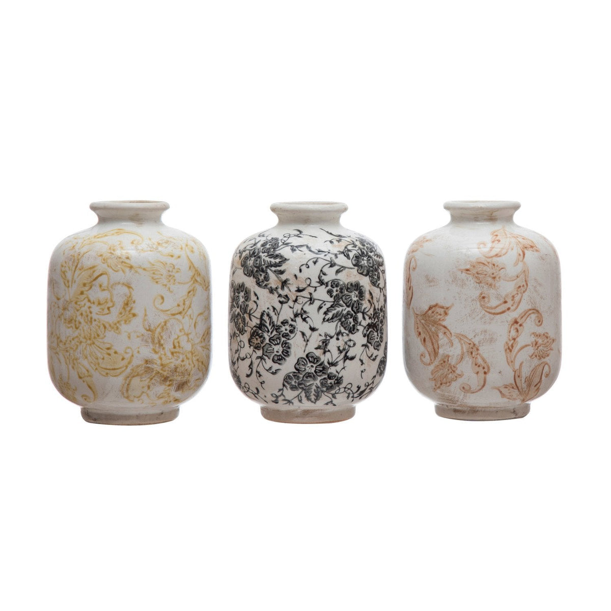 TerraCotta Vase w/Floral Pattern 3 styles